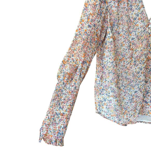 1.State Floral Smocked Peasant Blouse Top Women's Size L Chiffon - Picture 4 of 8